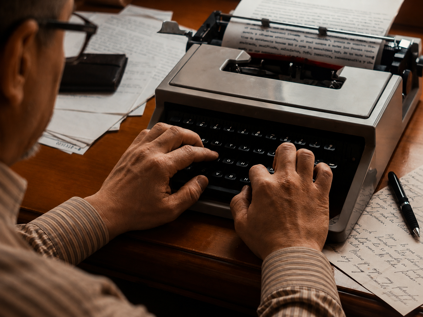 autor escribiendo en maquina